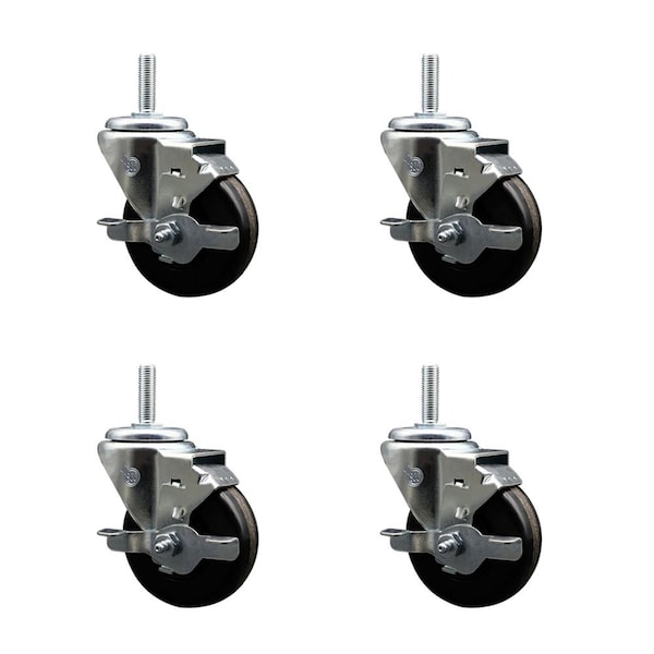 35 Inch Phenolic Wheel Swivel 58 Inch Threaded Stem Caster Set with Brake SCC